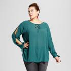 Women's Plus Size Slit Sleeve Blouse - Ava & Viv Woodland Green X