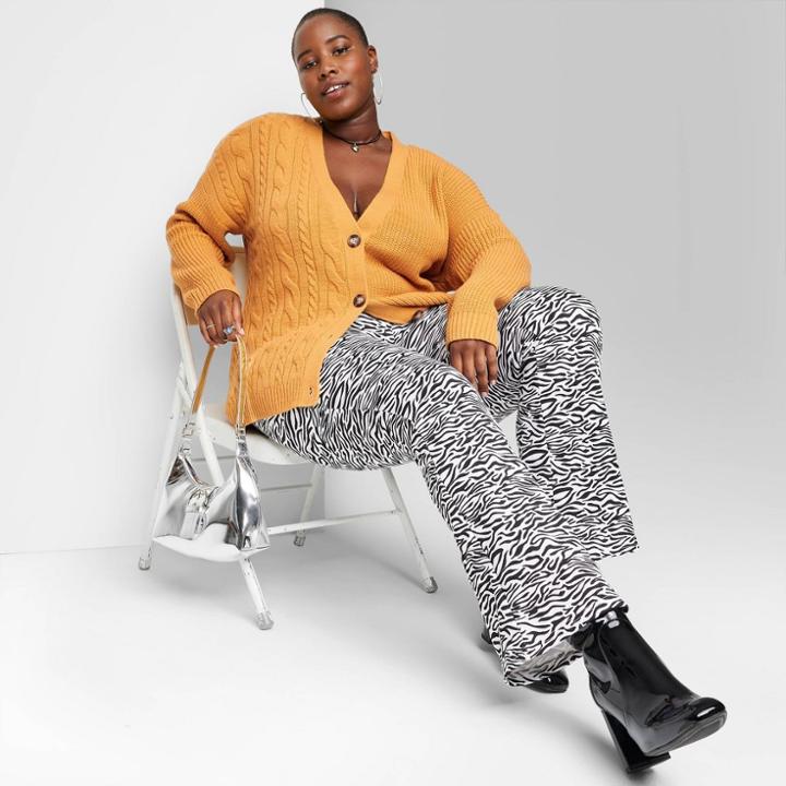 Women's Plus Size Oversized Boyfriend Cardigan - Wild Fable Dark Gold
