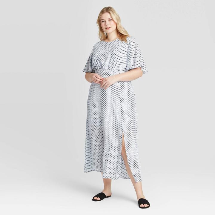 Women's Plus Size Polka Dot Short Sleeve Dress - Who What Wear Blue 1x, Women's,