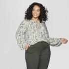 Women's Plus Size Floral Print Long Sleeve V-neck Peasant Top - Universal Thread White