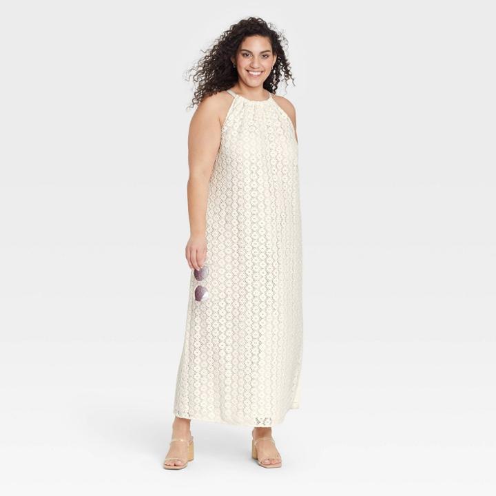 Women's Plus Size Sleeveless Crochet Dress - A New Day White