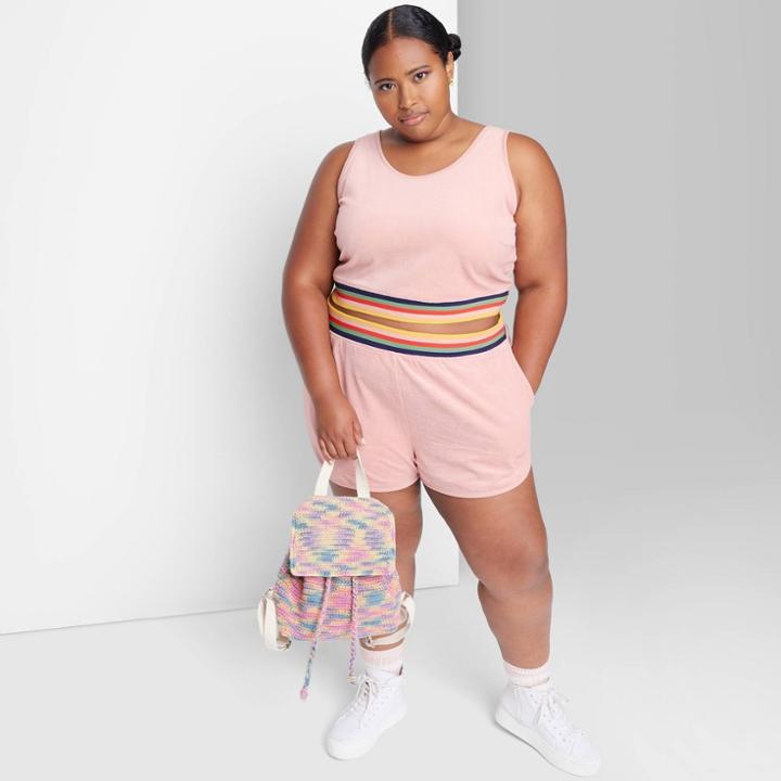Women's Plus Size Mid-rise Velour Track Shorts - Wild Fable Pink