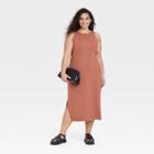 Women's Plus Size Sleeveless Ribbed Dress - A New Day Rust