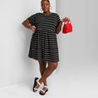 Women's Plus Size Striped Short Sleeve Knit Babydoll Dress - Wild Fable Black 1x, Women's,