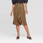 Women's Plaid Mid-rise Soft Ruffle A Line Midi Skirt - Who What Wear Brown