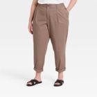 Women's Plus Size High-rise Pleat Front Straight Leg Ankle Pants - A New Day Brown
