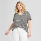 Women's Plus Size Monterey Pocket V-neck Stripe Short Sleeve T-shirt - Universal Thread Black/white