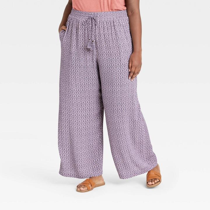 Women's Plus Size Printed Wide Leg Pants - Knox Rose Ivory
