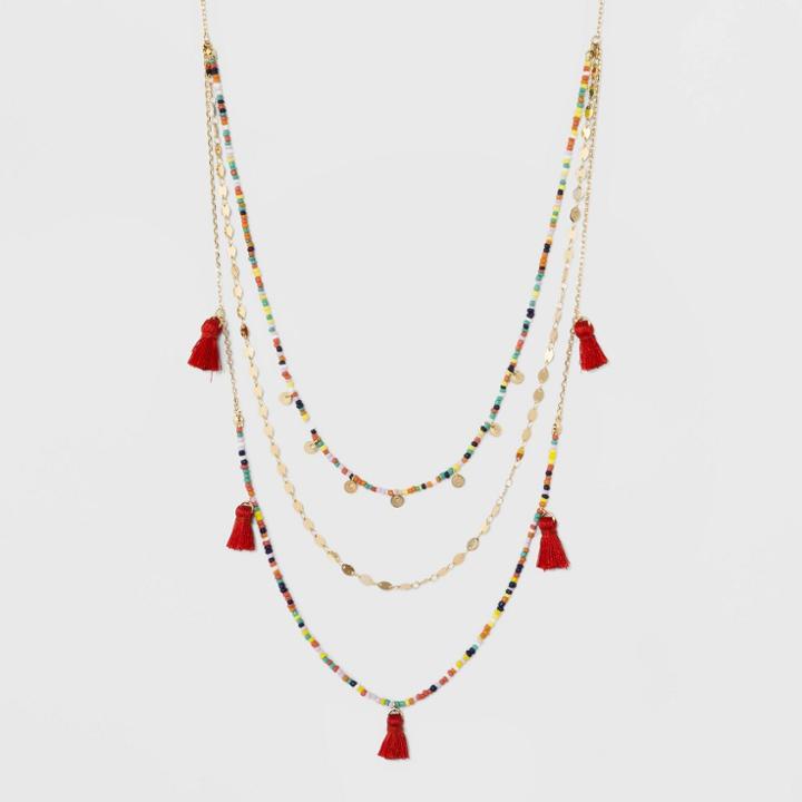 Sugarfix By Baublebar Tassel Tufts Layered Necklace - Red, Women's