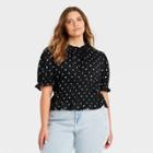 Women's Plus Size Ruffle Elbow Sleeve High Neck T-shirt - Who What Wear Blue Polka Dot