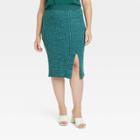 Women's Plus Size Ribbed Sweater Skirt - Ava & Viv Teal Blue X