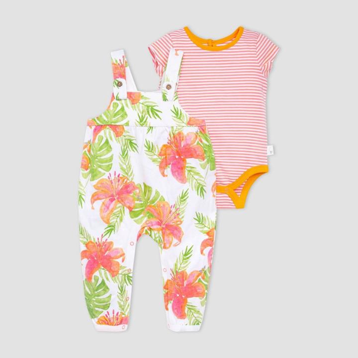 Burt's Bees Baby Baby Girls' Lily Jumpsuit And Bodysuit Set - Coral/green