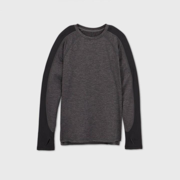 Boys' Long Sleeve Heather Colorblock Soft Gym T-shirt - All In Motion Black