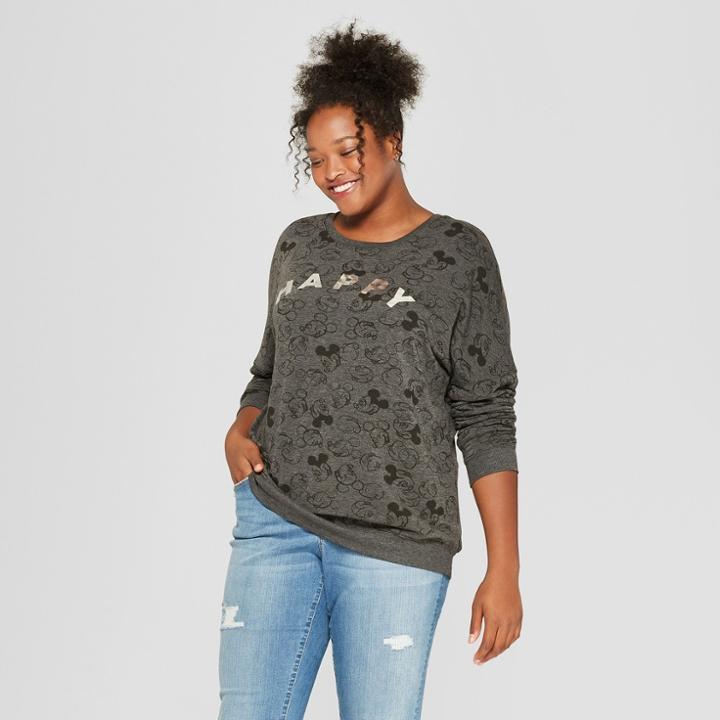 Women's Disney Plus Size Mickey Mouse Print Happy Graphic Sweatshirt (juniors') Charcoal