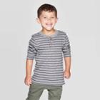 Toddler Boys' Striped Specialty Henley Thermal Long Sleeve T-shirt - Cat & Jack Gray