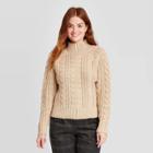 Women's Cable Turtleneck Pullover Sweater - A New Day Beige