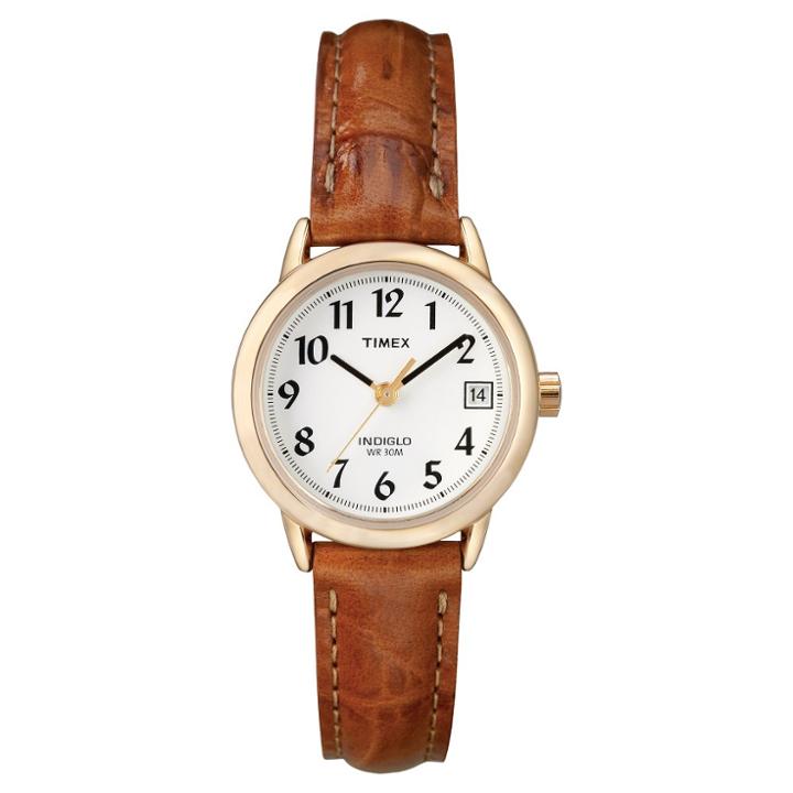 Women's Timex Easy Reader Watch With Leather Strap- Gold/brown T2j7619j