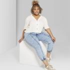 Women's Plus Size Short Sleeve Button-up Linen Camp Shirt - Wild Fable Ivory