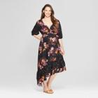 Maternity Floral Print Mix Asymmetrical Hem Dress - Isabel Maternity By Ingrid & Isabel Black