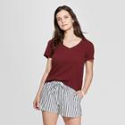 Women's Short Sleeve V-neck T-shirt - Universal Thread Burgundy (red)