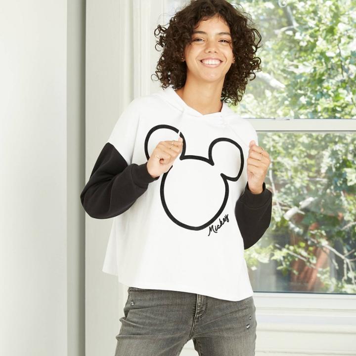 Women's Disney Mickey Outlined Hooded Graphic Sweatshirt - White