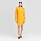 Women's Puff Shoulder Long Sleeve Boat Neck A Line Mini Dress - Who What Wear Yellow