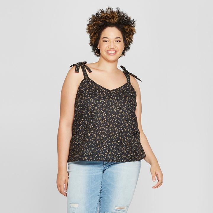 Women's Plus Size Floral Tie Tank - Universal Thread Navy X, Blue