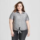 Women's Plus Size Short Sleeve Striped Tie Front Button-down - Universal Thread Gray