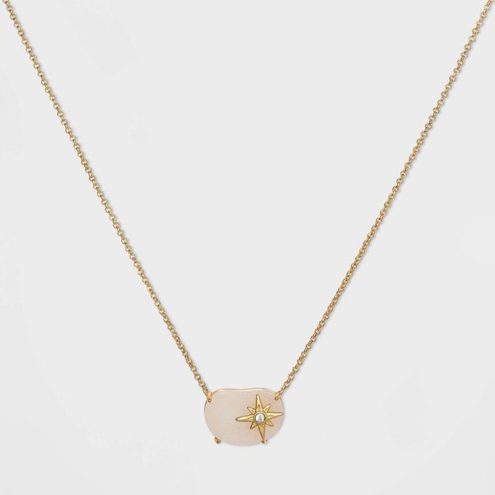 No Brand Silver Plated White Quartz Crystal Star Pendant Necklace - Worn Gold