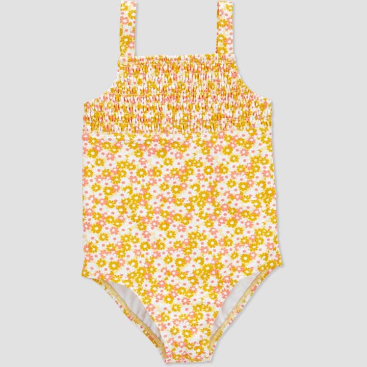 Toddler Girls' Floral Print One Piece Rash Guard - Just One You Made By Carter's Yellow