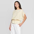 Women's Batwing Elbow Sleeve Boat Neck Top - Prologue Yellow