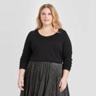 Women's Plus Size Long Sleeve T-shirt - Ava & Viv Black 1x, Women's,