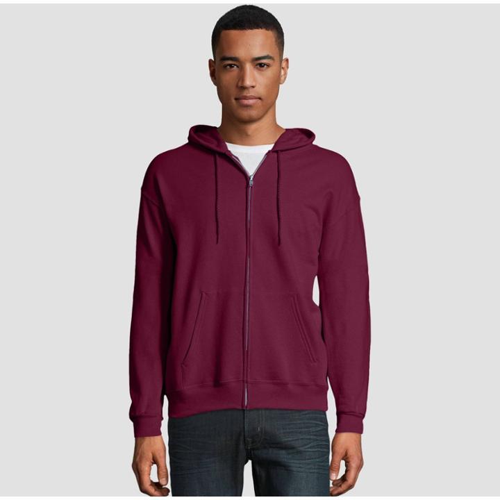 Hanes Men's Ecosmart Fleece Full Zip Hooded Sweatshirt - Maroon
