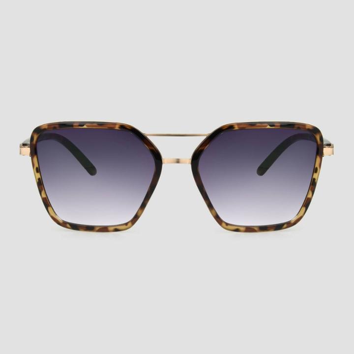 Women's Tortoise Aviator Sunglasses With Smoke Gradient Lenses - A New Day Green/blue