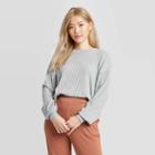 Women's Long Sleeve Crewneck Rib Knit Pullover T-shirt - A New Day Gray