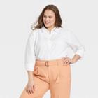 Women's Plus Size Long Sleeve Oxford Button-down Shirt - A New Day White