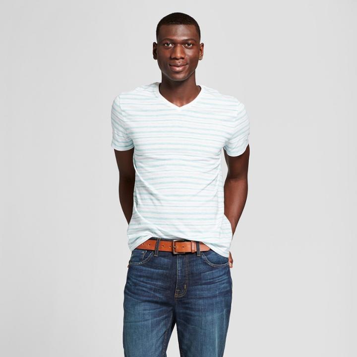 Men's Striped Standard Fit Short Sleeve V-neck T-shirt - Goodfellow & Co High Tide