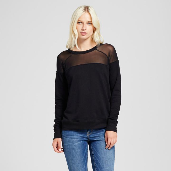 Women's Mesh Yoke Crew Neck Top - Alison Andrews Black