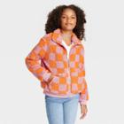 Girls' Printed High Pile Fleece Jacket - Art Class Orange/rose