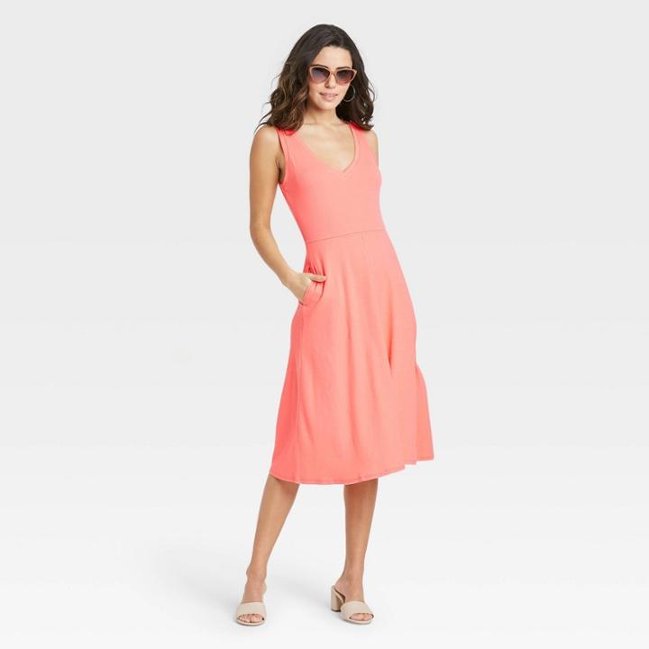 Women's Sleeveless Rib Knit Ballet Dress - A New Day Dark Peach