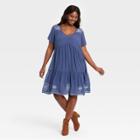Women's Plus Size Short Sleeve Embroidered Dress - Knox Rose Blue