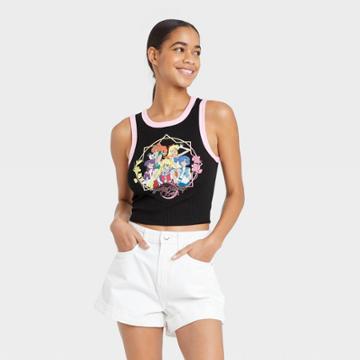 Women's Sailor Moon Racerback Cropped Graphic Tank Top - Black