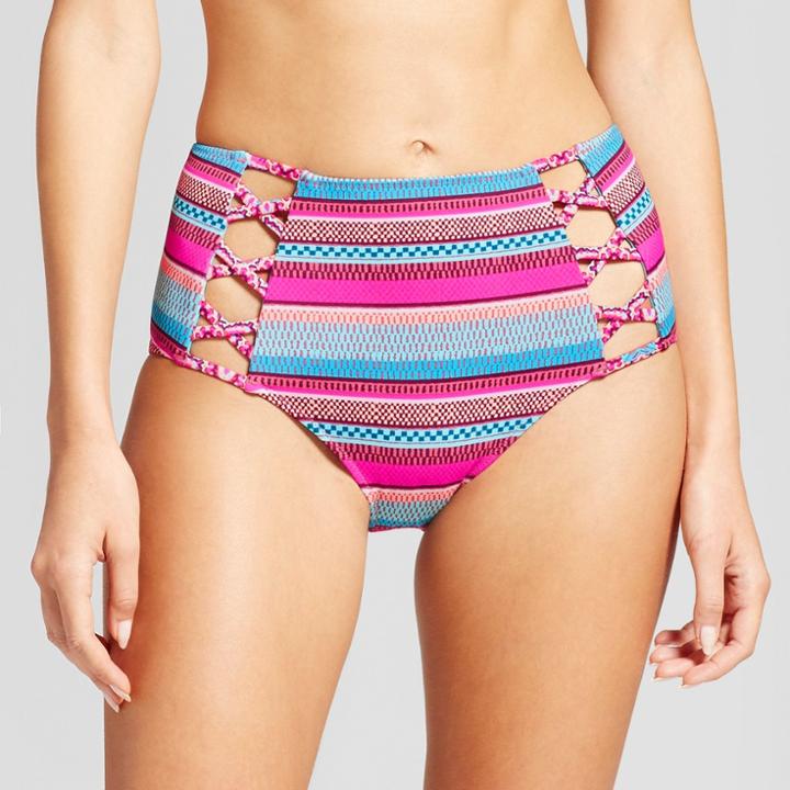 Women's Sun Coast Cheeky High Waist Bikini Bottom - Shade & Shore Pink Multi Xs,