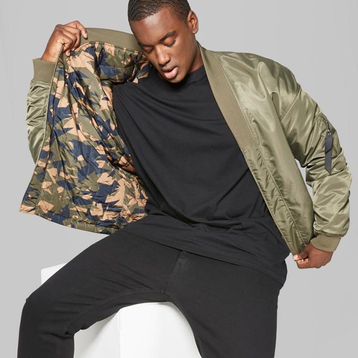 Men's Big & Tall Drop Shoulder Reversible Kimono Bomber Jacket - Original Use Paris Green