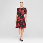 Women's Floral Print Smocked Waist Dress - Who What Wear Red/black Xl, Red/black Floral