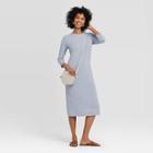 Women's Long Sleeve Rib Knit Midi Dress - A New Day Blue