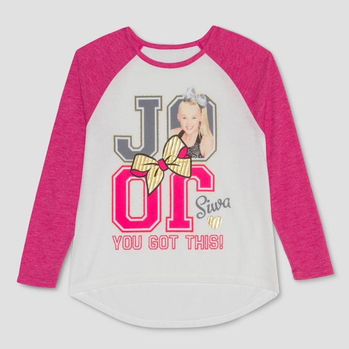Girls' Jojo Siwa Long Sleeve Raglan T-shirt - Ivory/pink