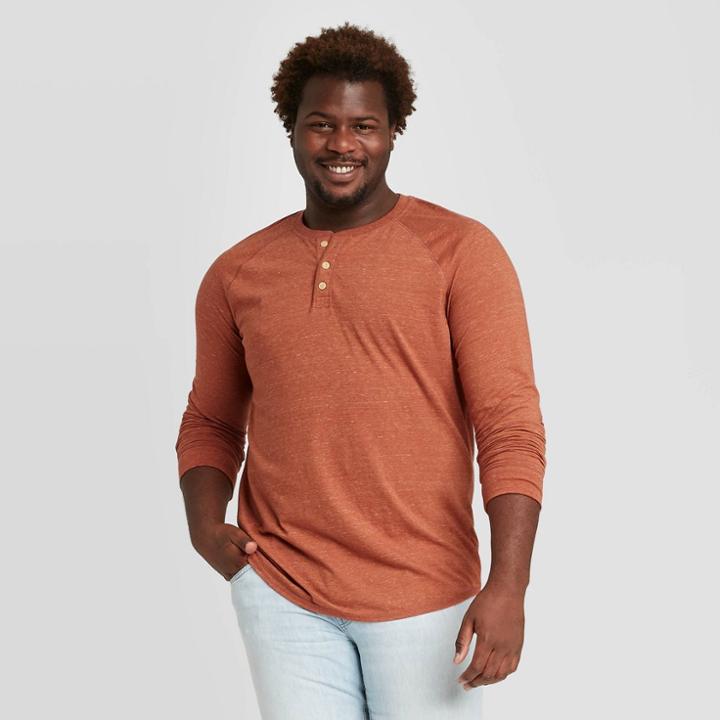 Men's Tall Standard Fit Long Sleeve Henley Jersey T-shirt - Goodfellow & Co Copper