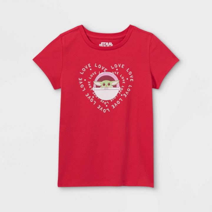 Girls' Star Wars Baby Yoda Heart Short Sleeve Graphic T-shirt - Pink