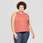 Women's Plus Size Crew Neck Tank Top With Back Slit - Ava & Viv Rose (pink)